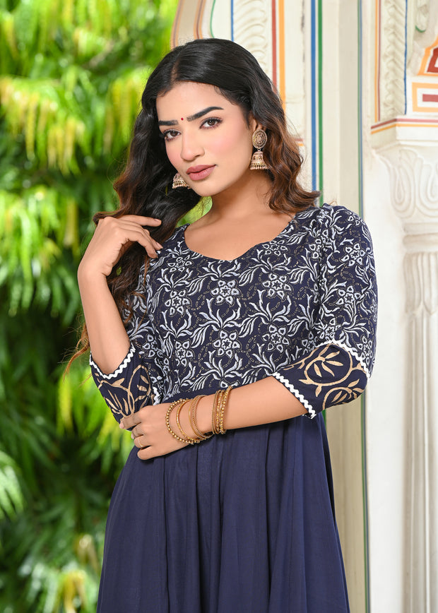 Blue Block Print Anarkali Kurta 228-BLU