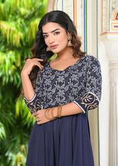 Blue Block Print Anarkali Kurta 228-BLU