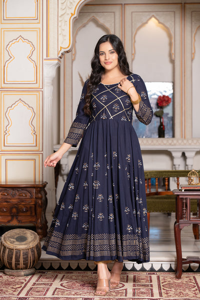 Blue Block Print Kurta 229-BLU