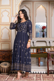 Blue Block Print Kurta 229-BLU