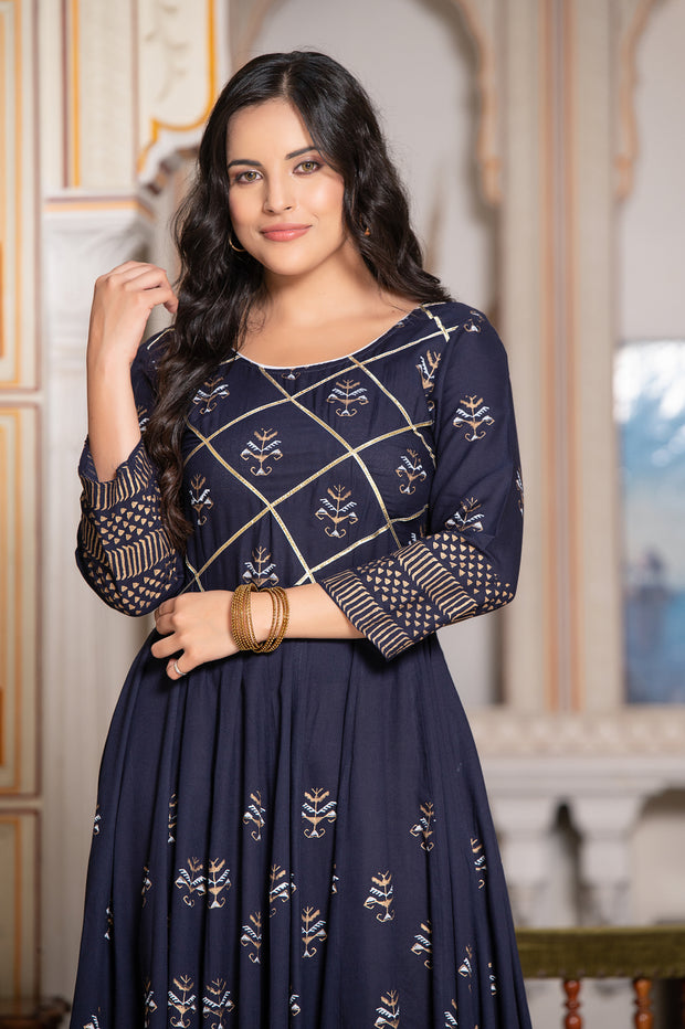 Blue Block Print Kurta 229-BLU