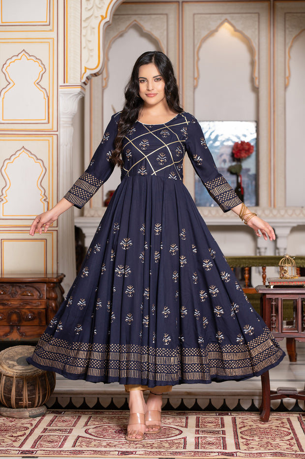 Blue Block Print Kurta 229-BLU