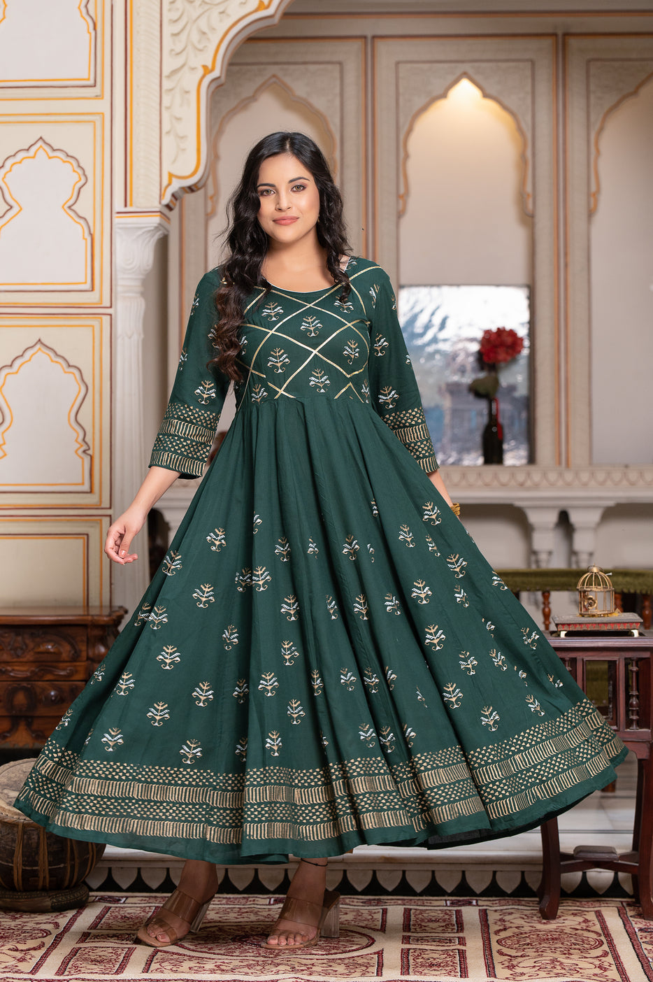 Green Block Print Kurta 229-GRN