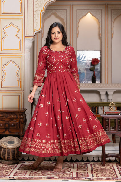 Maroon Block Print Kurta 229-MRN