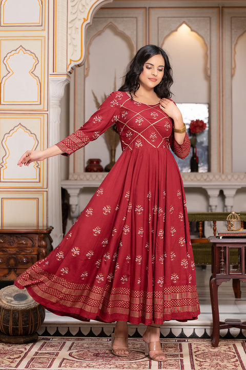 Maroon Block Print Kurta 229-MRN