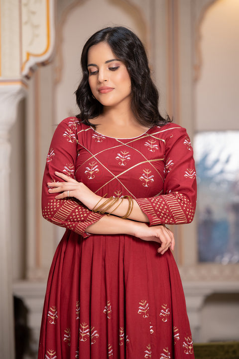 Maroon Block Print Kurta 229-MRN