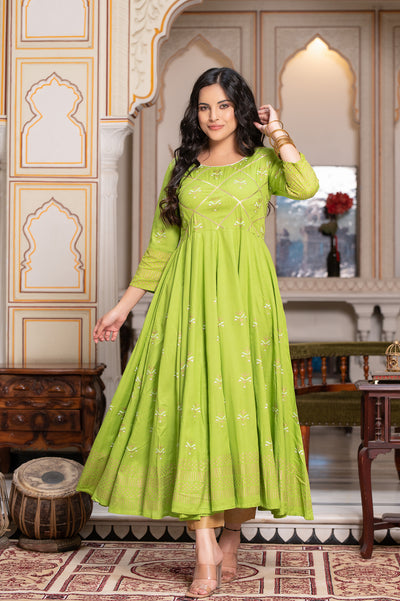 Parrot Green Block Print Kurta 229-PGN