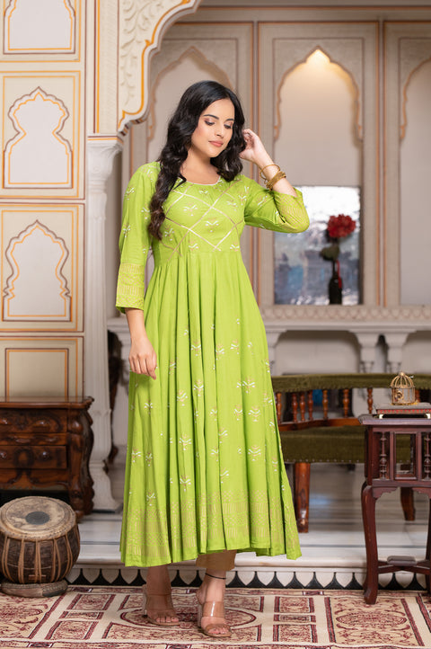Parrot Green Block Print Kurta 229-PGN