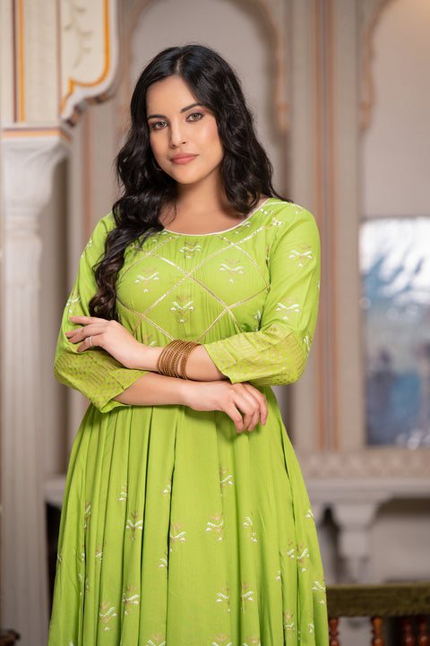 Parrot Green Block Print Kurta 229-PGN
