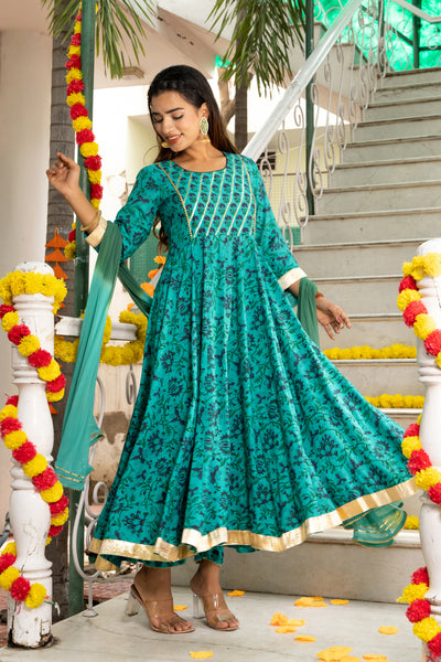 Amber Block Printed Blue Suit Set 230-BLU