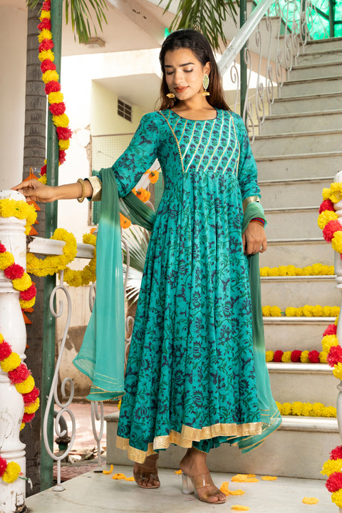 Amber Block Printed Blue Suit Set 230-BLU