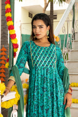 Amber Block Printed Blue Suit Set 230-BLU