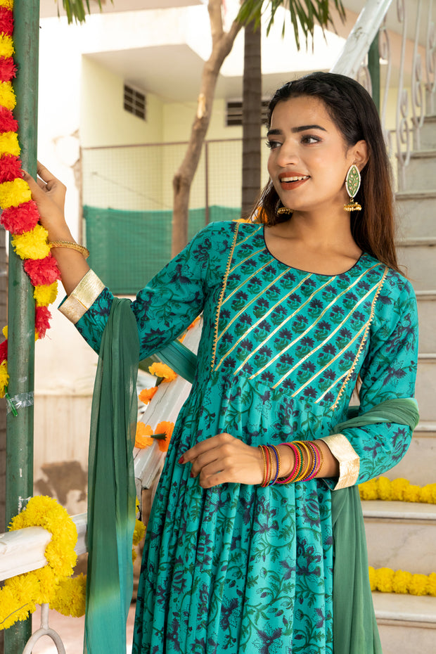 Amber Block Printed Blue Suit Set 230-BLU