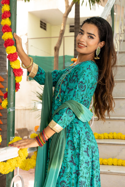 Amber Block Printed Blue Suit Set 230-BLU