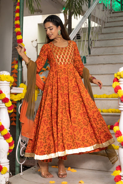 Amber Block Printed Orange Suit Set 230-ORG