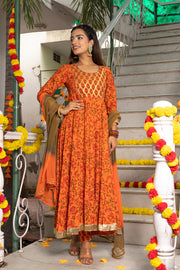 Amber Block Printed Orange Suit Set 230-ORG