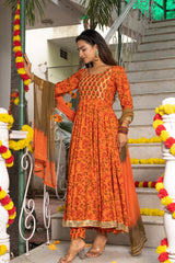 Amber Block Printed Orange Suit Set 230-ORG