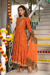 Amber Block Printed Orange Suit Set 230-ORG