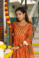 Amber Block Printed Orange Suit Set 230-ORG