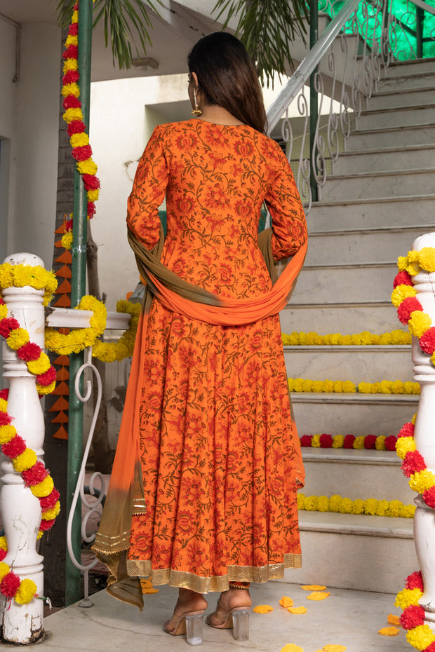 Amber Block Printed Orange Suit Set 230-ORG