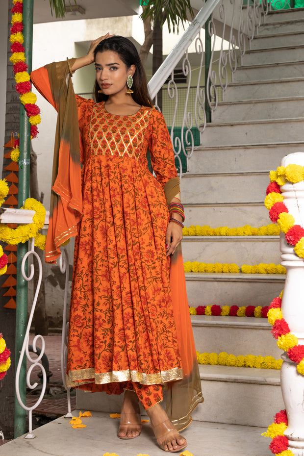 Amber Block Printed Orange Suit Set 230-ORG