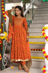 Amber Block Printed Orange Suit Set 230-ORG