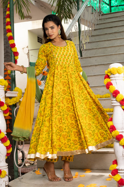 Amber Block Printed Yellow Suit Set 230-YLW