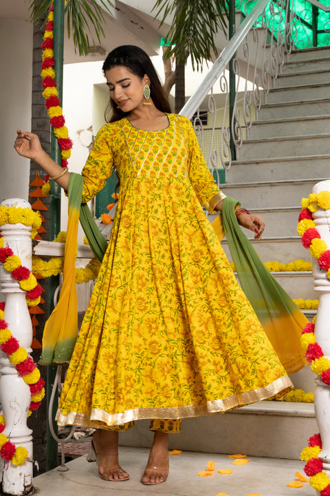 Amber Block Printed Yellow Suit Set 230-YLW