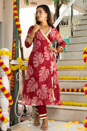 Mirza Printed Maroon Anagrakha Kurta Set 232-MRN