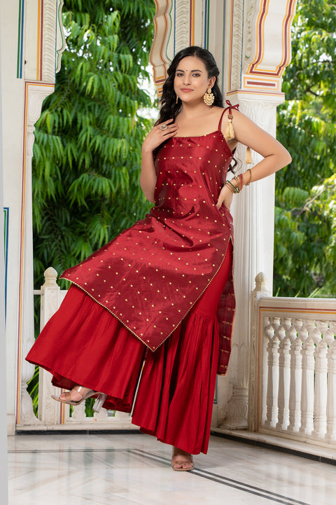 Aks Red Sharara Set 235-RED