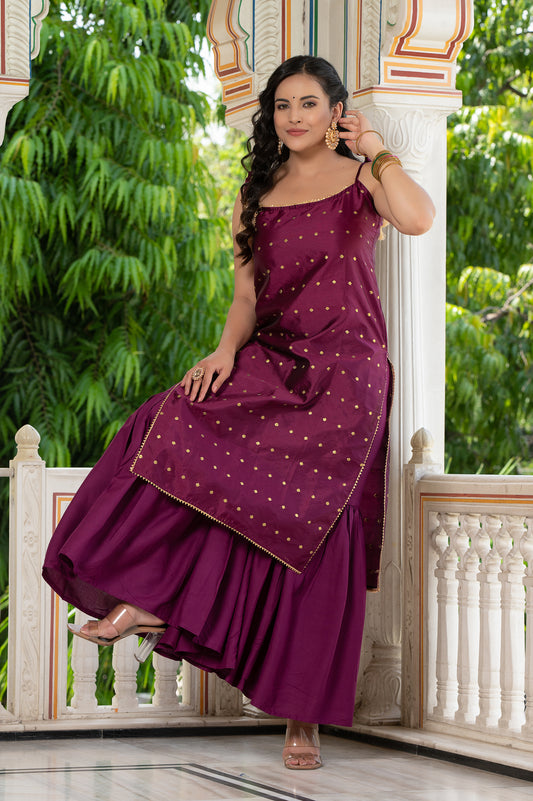 Aks Wine Sharara Set