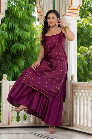 Aks Wine Sharara Set