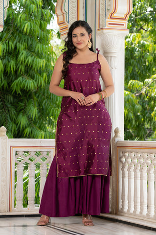 Aks Wine Sharara Set