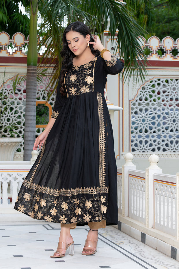 Black Block Print Kurta 236-BLK