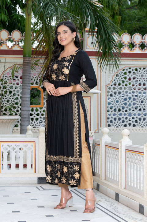 Black Block Print Kurta 236-BLK