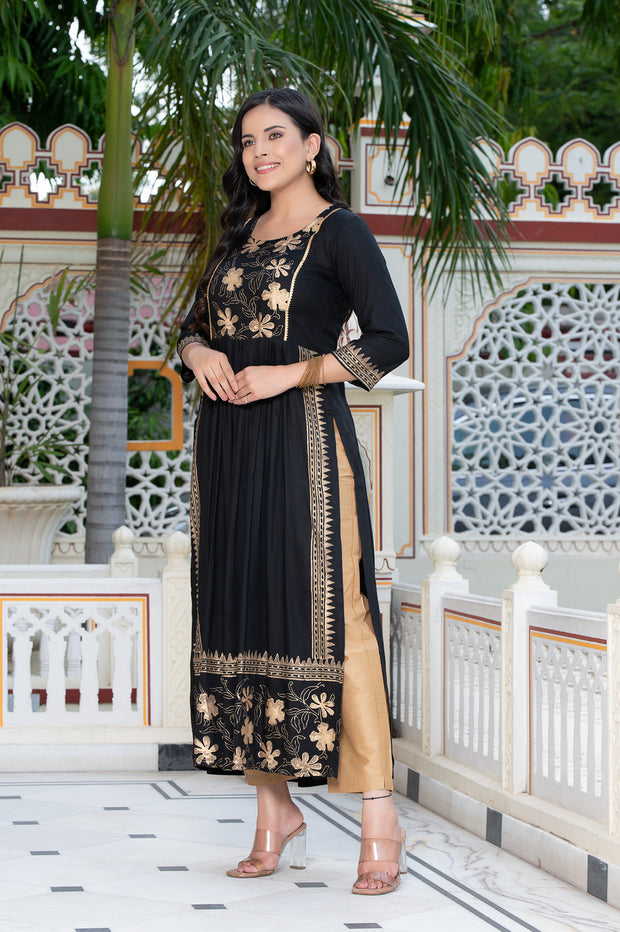 Black Block Print Kurta 236-BLK
