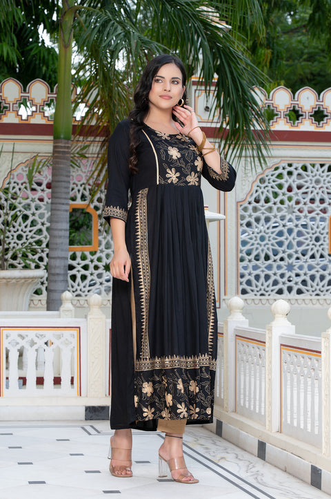 Black Block Print Kurta 236-BLK