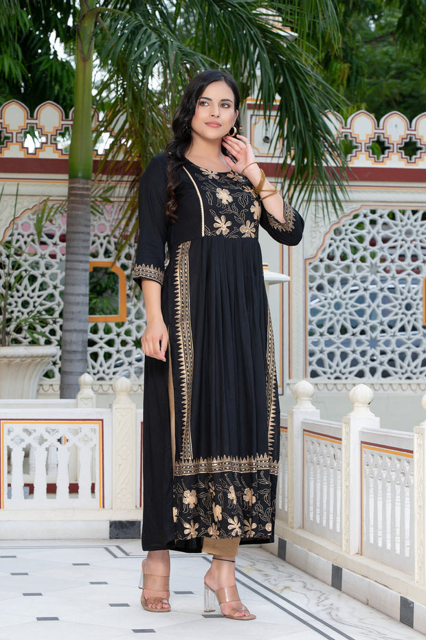 Black Block Print Kurta 236-BLK