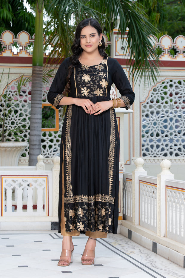 Black Block Print Kurta 236-BLK