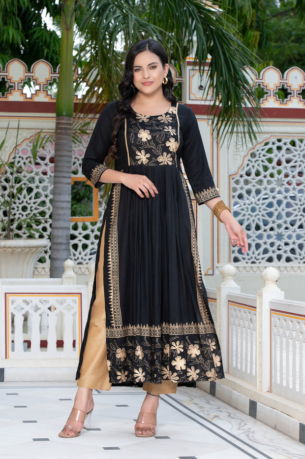 Black Block Print Kurta 236-BLK