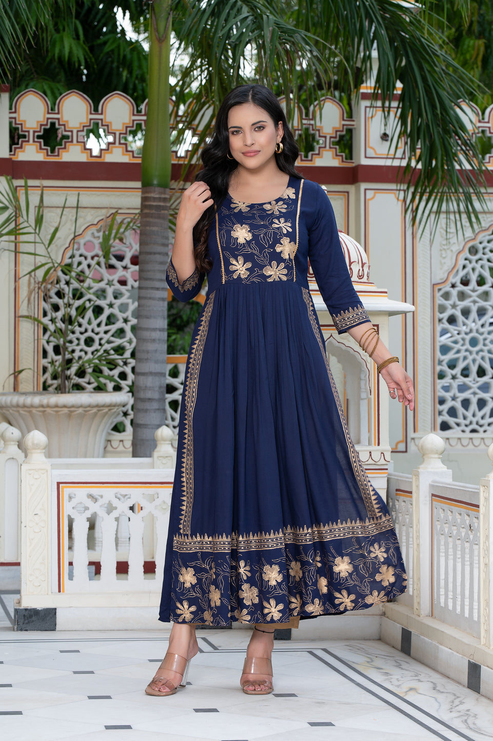 Navy Blue Block Print Kurta 236-NVB
