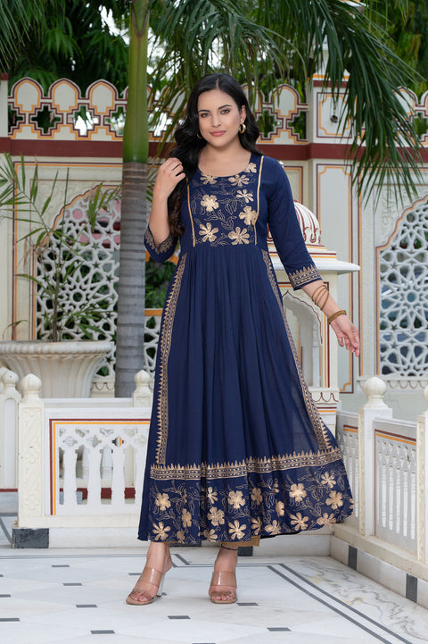 Navy Blue Block Print Kurta 236-NVB