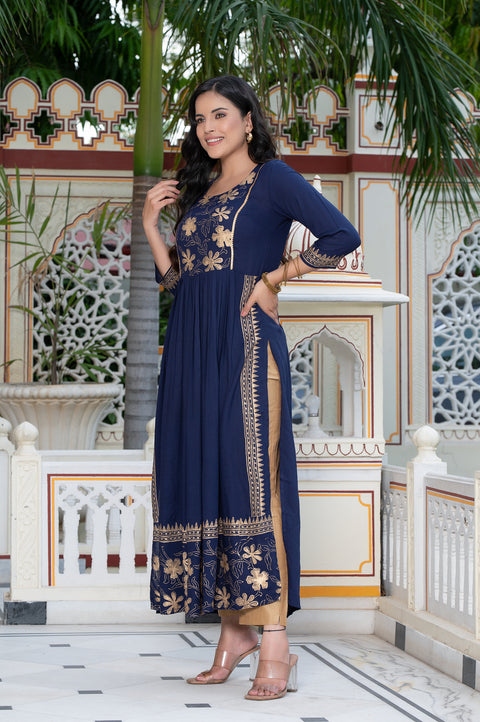Navy Blue Block Print Kurta 236-NVB
