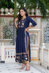 Navy Blue Block Print Kurta 236-NVB