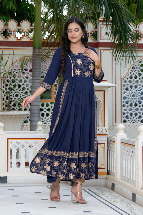 Navy Blue Block Print Kurta 236-NVB