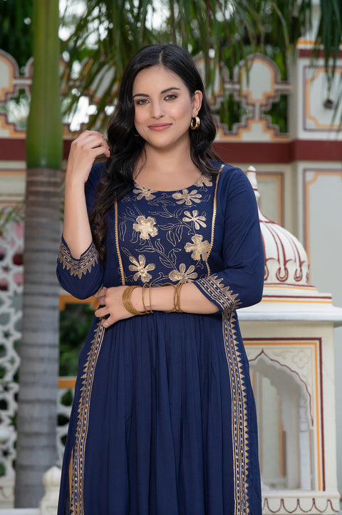Navy Blue Block Print Kurta 236-NVB