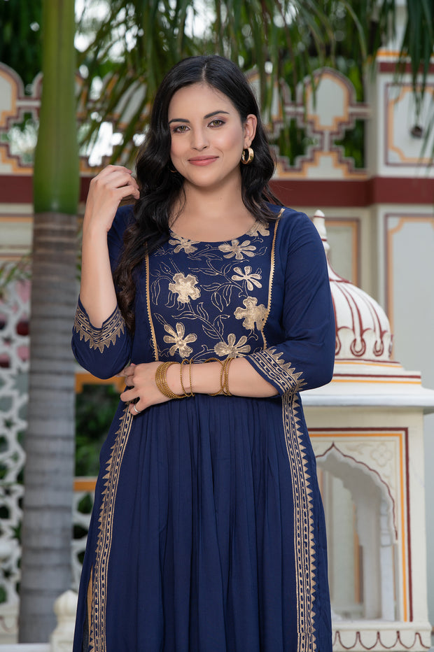 Navy Blue Block Print Kurta 236-NVB