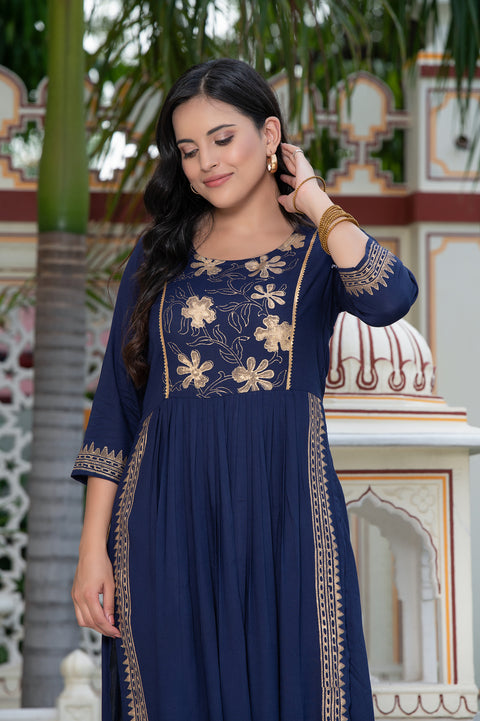 Navy Blue Block Print Kurta 236-NVB