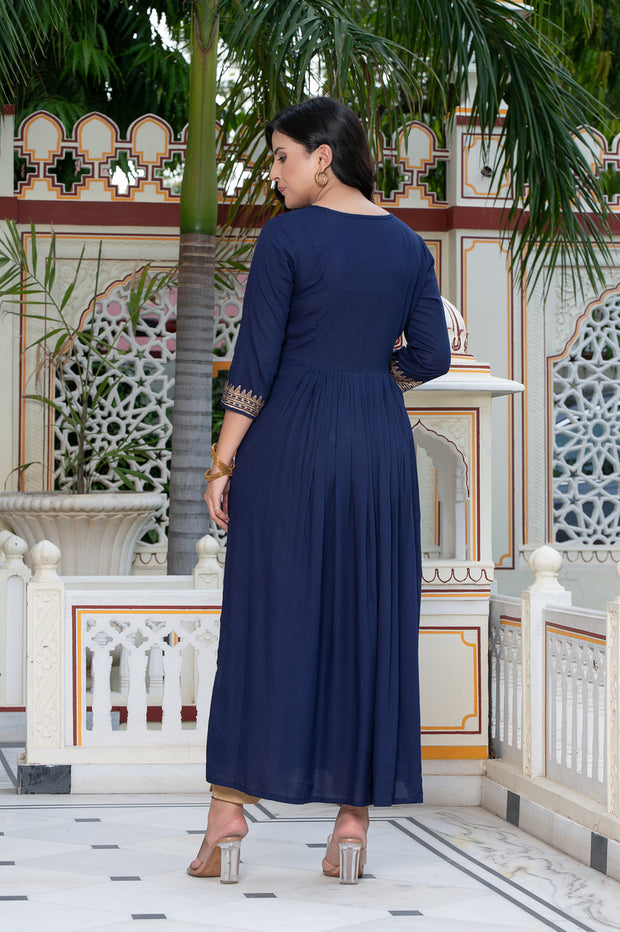 Navy Blue Block Print Kurta 236-NVB