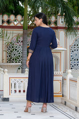 Navy Blue Block Print Kurta 236-NVB